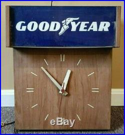 Old Vintage 1960s 1970s Lighted Goodyear Tire Dealer Wall Clock Sign Advertising