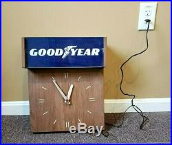 Old Vintage 1960s 1970s Lighted Goodyear Tire Dealer Wall Clock Sign Advertising