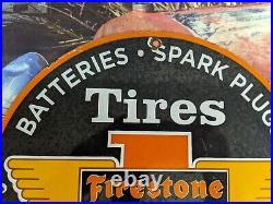 Old Vintage 1962 Firestone Tires Porcelain Advertising Sign Wheel Tire
