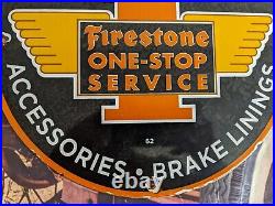 Old Vintage 1962 Firestone Tires Porcelain Advertising Sign Wheel Tire