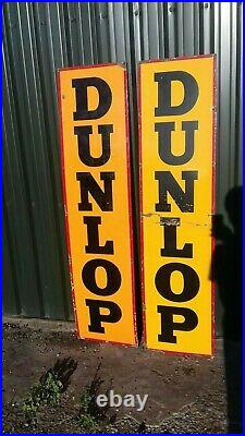 Old Vintage Antique Metal Garage Enamel Signs Dunlop Tires Tyres Auto Advert x2