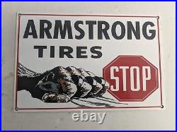 Old Vintage Armstrong Tires Porcelain Advertising Sign Wheels Tire