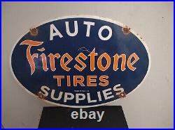 Old Vintage Dated 1953 Firestone Tires Porcelain Advertising Sign Wheel Tire