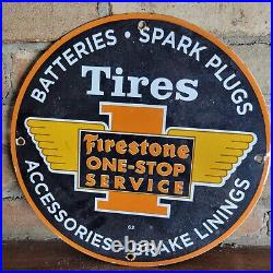 Old Vintage Dated 1962 Firestone Tires Porcelain Advertising Sign Wheel Tire 12