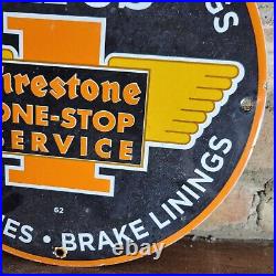 Old Vintage Dated 1962 Firestone Tires Porcelain Advertising Sign Wheel Tire 12