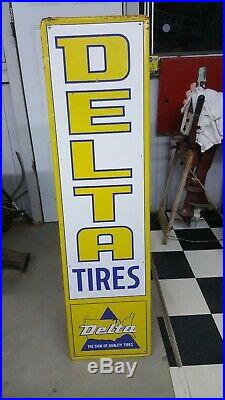 Old Vintage Delta Tires Sign Embossed 60 Gas Oil Goodyear Firestone