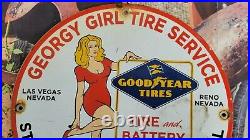 Old Vintage Goodyear Tires & Battery Service Porcelain Enamel Gas Station Sign