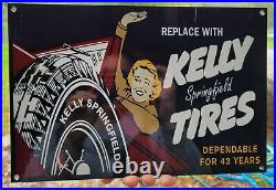 Old Vintage Kelly Tire Service Porcelain Gas Station Heavy Metal Sign Tires