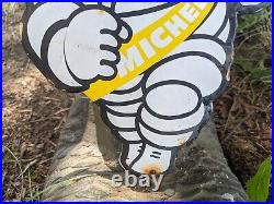Old Vintage Michelin Man Tires Porcelain Metal Gas Station Pump Sign Yellow