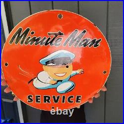 Old Vintage Minute Man Service Tires Porcelain Advertising Sign Wheel Tire