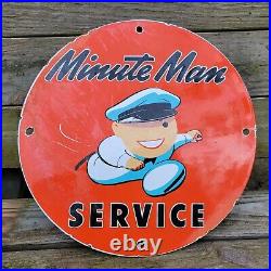 Old Vintage Minute Man Tires Porcelain Enamel Gas Station Tire Advertising Sign