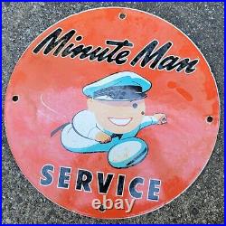 Old Vintage Minute Man Tires Tire Wheel Porcelain Gas Station Pump Metal Sign