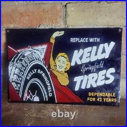 Old Vintage Old Kelly Tires Tire Porcelain Metal Gas Station Metal Sign 12 X 8