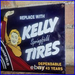 Old Vintage Old Kelly Tires Tire Porcelain Metal Gas Station Metal Sign 12 X 8