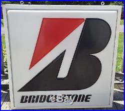 Old Vtg Bridgestone Tire Double Sided Garage Lighted Sign Dualite Electric Hang
