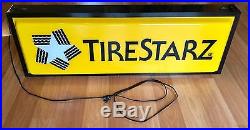 Old Vtg Double Sided Tire Starz Advertising Sign Light Hanging Garage Shop Auto