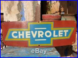 Original 1930's Old Antique Vintage Rare Chevrolet Porcelain Enamel Sign Board