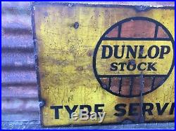 Original Antique Dunlop Stock Tires Porcelain Sign Gas Station Oil Auto Vintage