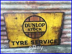 Original Antique Dunlop Stock Tires Porcelain Sign Gas Station Oil Auto Vintage