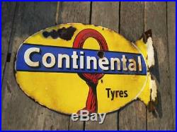Original CONTINENTAL TYRES Vintage Tire Garage Porcelain Enamel Sign 1920s RARE