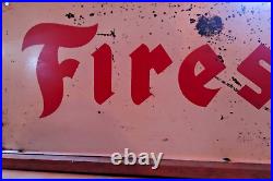 Original FIRESTONE porcelain sign advertising vintage tires gas oil double sided