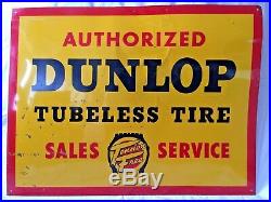Original Large Vintage Dunlop Tires Gas Station Metal Sign 1950s 33.5 x 25.75