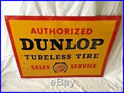Original Large Vintage Dunlop Tires Gas Station Metal Sign 1950s 33.5 x 25.75