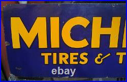 Original Michelin Tires And Tubes Logo Vintage Porcelain Enamel Sign Rare 1910 #