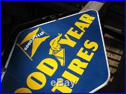 Original Vintage 1940 Goodyear Tires Porcelain on Steel Double Sided Sign