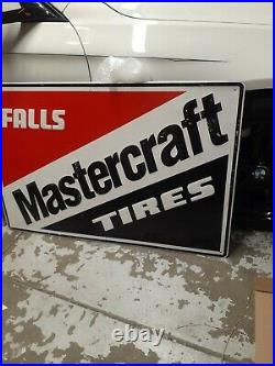 Original Vintage Falls Mastercraft Tires Sign Metal Embossed Dealer Gas Oil HUGE