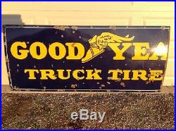 Original Vintage Good Year Truck Tires Porcelain 1940's Sign 34 x 80
