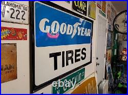 Original Vintage Goodyear Tires Sign Metal Embossed Dealer Gas Oil RARE! HUGE