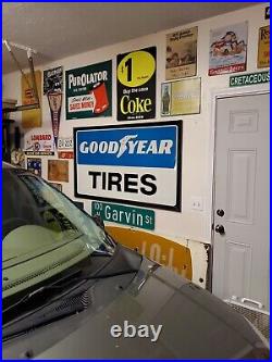 Original Vintage Goodyear Tires Sign Metal Embossed Dealer Gas Oil RARE! HUGE