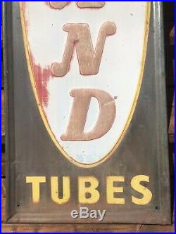 Original Vintage Inland Tires Sign Antique Tin Advertising Can