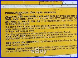 Original Vintage Michelin Enamel Sign Classic Car Garage Tyre Pressure Chart