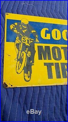 Original vintage GOODYEAR MOTORCYCLE TIRES SIGN great graphics vivid colors