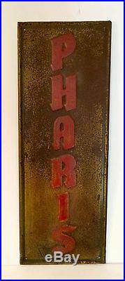 PHARIS TIRE Sign Vintage 1945 Super Rare! Embossed Oil Gas Auto Bicycle Heavy