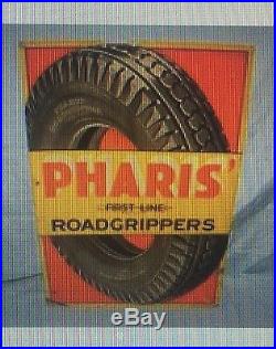 PHARIS TIRE Sign Vintage 1945 Super Rare! Embossed Oil Gas Auto Bicycle Heavy