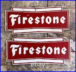 Pair of Vintage 1960s Firestone Metal Tire Rack Display Signs 13 x 4.5