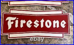 Pair of Vintage 1960s Firestone Metal Tire Rack Display Signs 13 x 4.5