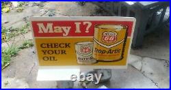 Phillips 66 Vintage Metal Sign Check You Oil Can Tires NOS Double Sided Part Gas