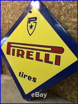 Pirelli Tire Sign Porcelain Vintage Original Gas Oil Garage Car Truck Italy 1960