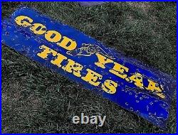 Porcelain Goodyear Tires Garage 6' Metal Gas Station Sign Blue Vintage Antique