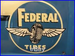 RARE HUGE Vintage Federal Tires Dealer Sign Embossed Antique Old RARE! 9877