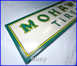 RARE VINTAGE Mohawk Tires Embossed Self Framed Tin Sign 60 x 18 NICE