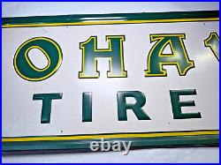 RARE VINTAGE Mohawk Tires Embossed Self Framed Tin Sign 60 x 18 NICE