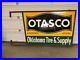 RARE-VinTagE-OTASCO-Oklahoma-Tire-Supply-Co-HANGER-Gas-Oil-DSP-PORCELAIN-SIGN-01-qkx