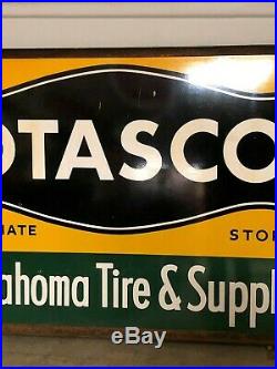 RARE VinTagE OTASCO Oklahoma Tire & Supply Co HANGER Gas Oil DSP PORCELAIN SIGN