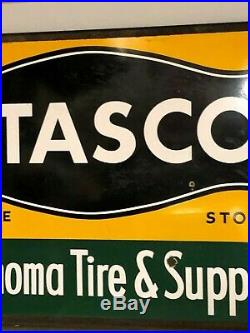 RARE VinTagE OTASCO Oklahoma Tire & Supply Co HANGER Gas Oil DSP PORCELAIN SIGN