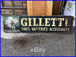 RARE Vintage 1940s Gillette Tire Embossed Metal Advertising Sign ORIGINAL